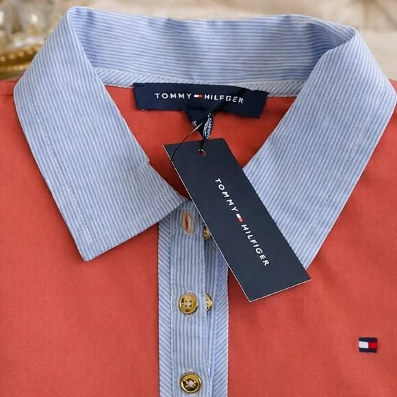 Tommy Hilfiger Rusty Coral Polo - Golf Shirt Pinstripe Collar Preppy XS NWT - Picture 6 of 8